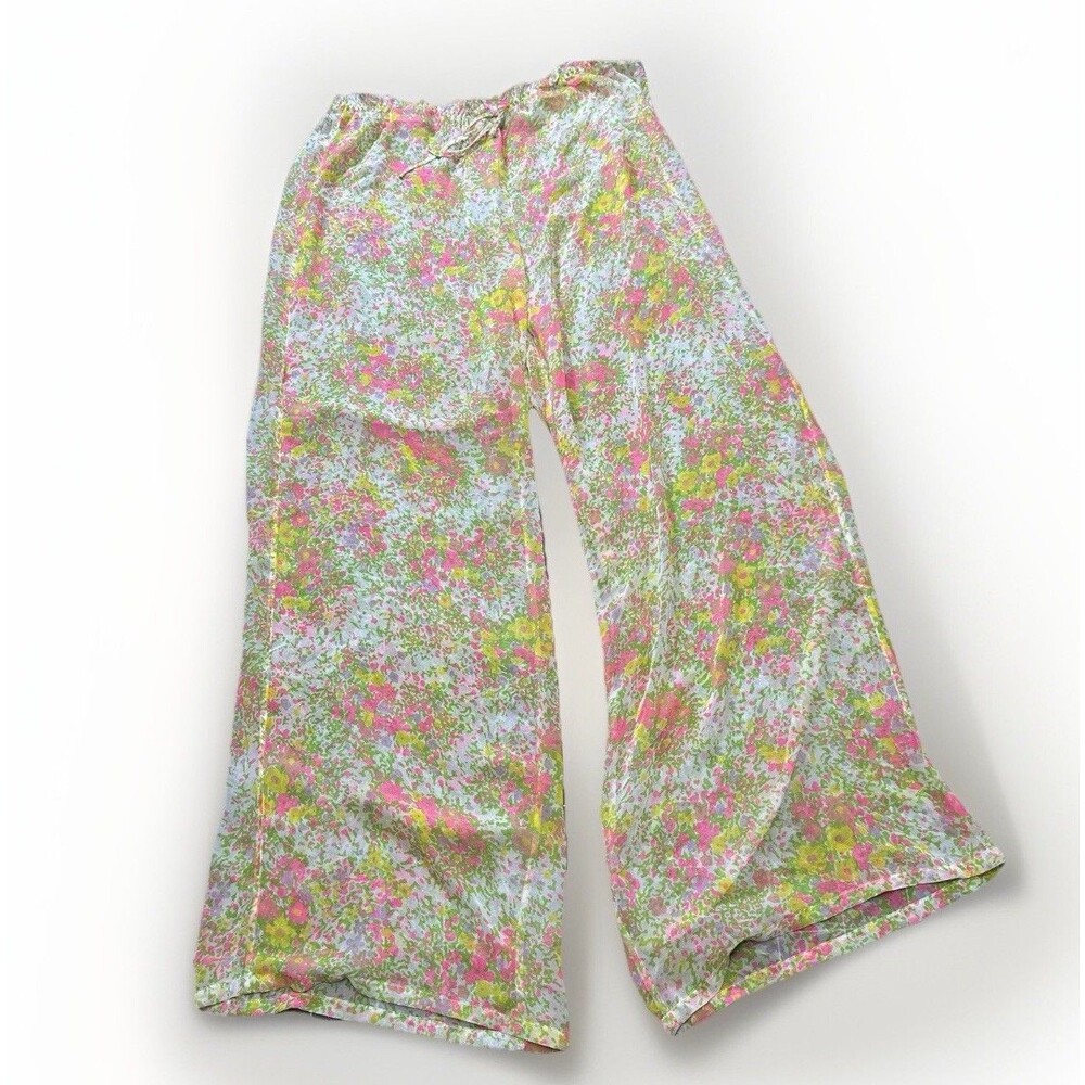 Victoria’s Secret Floral Lounge Pants Sheer Lightweight L/XL – Neon Pastel Print